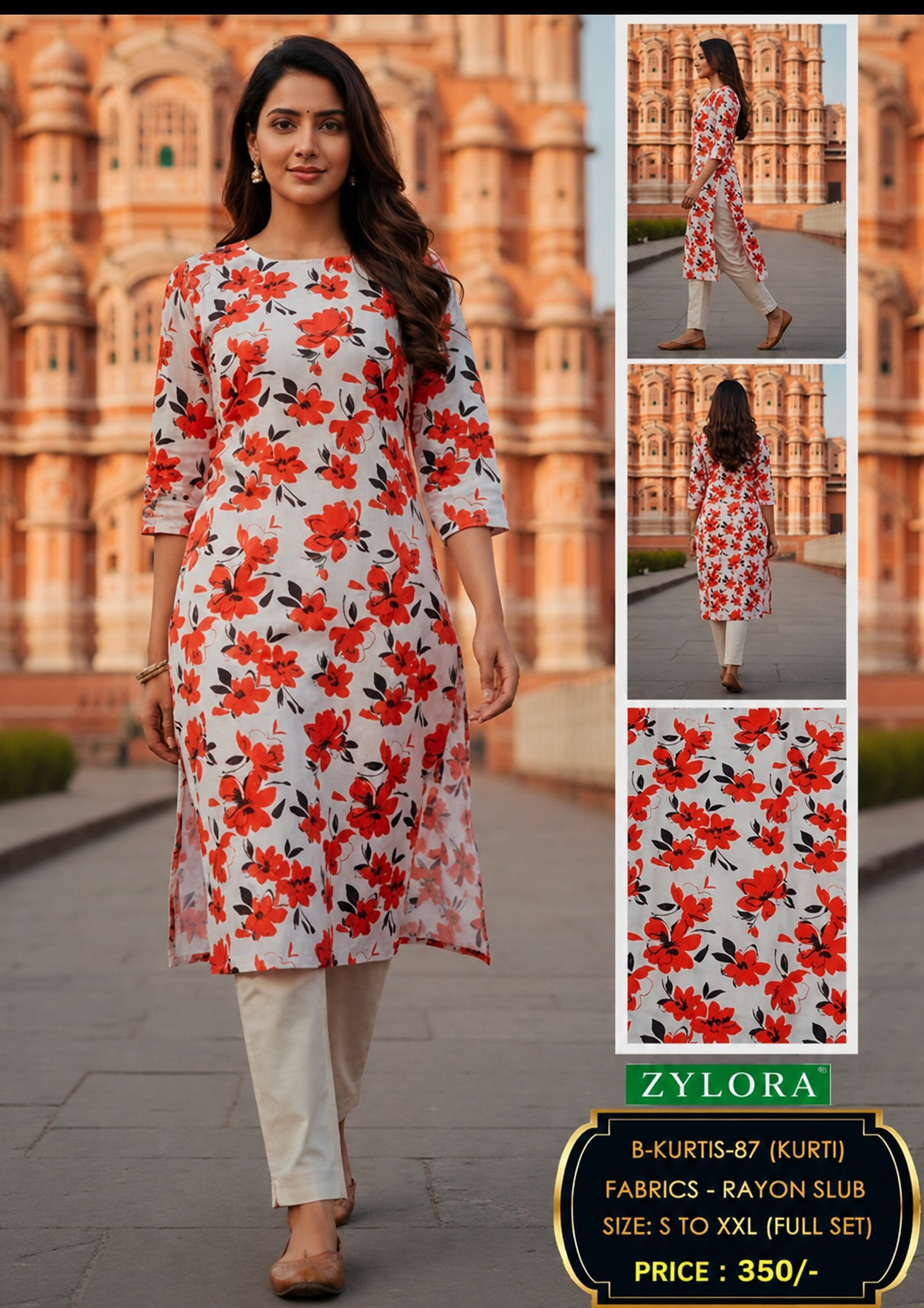 🌸 Zylora Women's Floral Rayon Slub Kurti 🌸