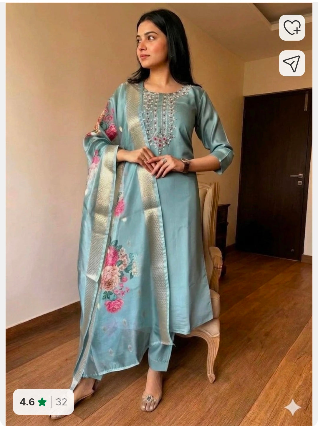 Rayon Straight Kurta with Salwar & Chanderi Dupatta Set