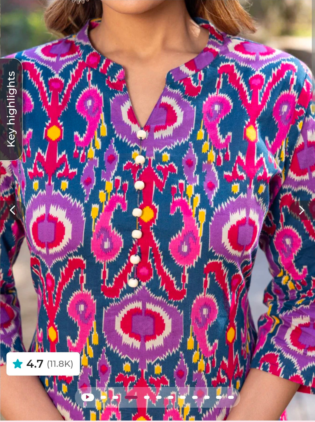 Soft Cotton Ikat Straight Multicolor Kurta, Tapered Trousers & Dupatta