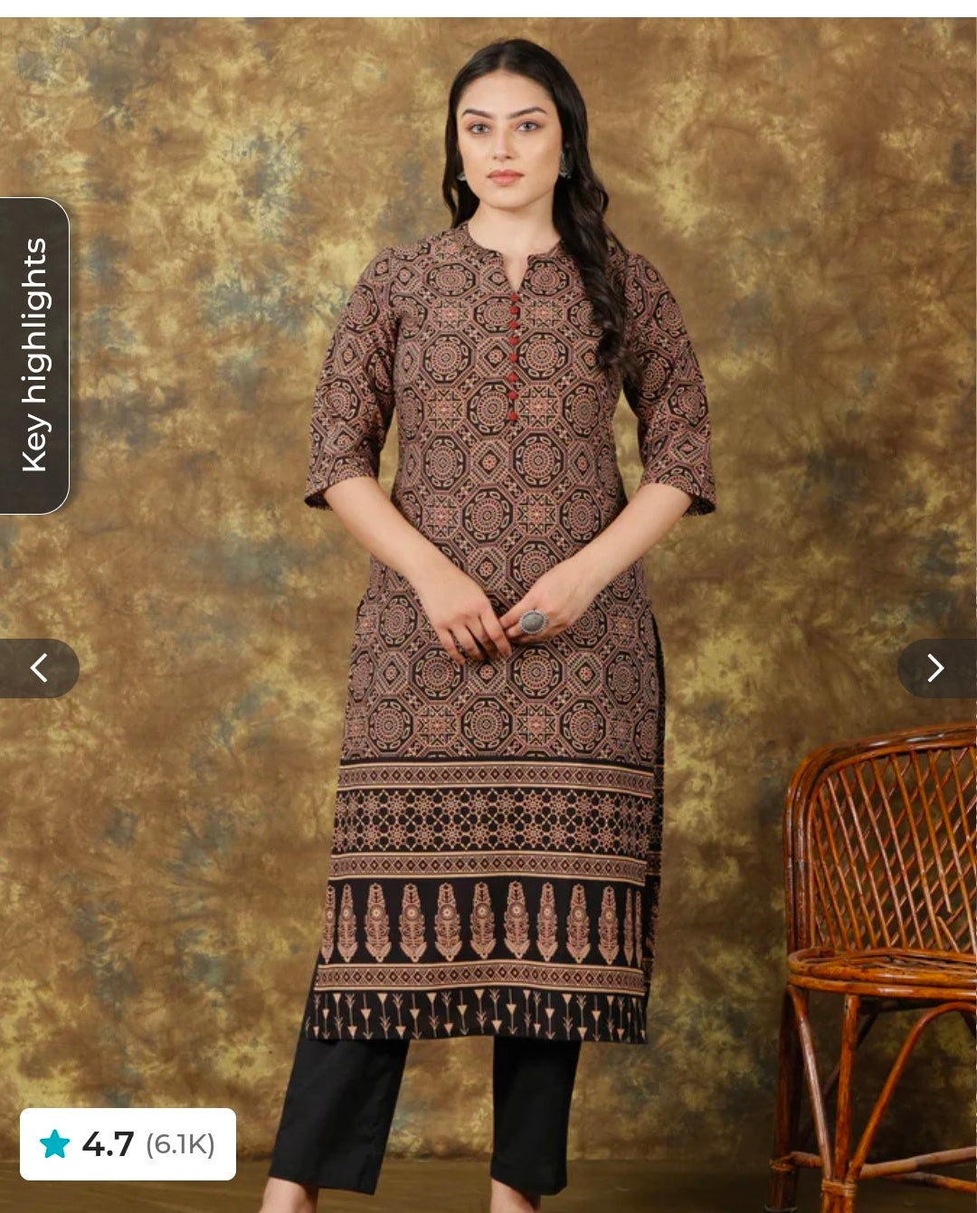 Soft Cotton Geometric Straight Black Kurta Set