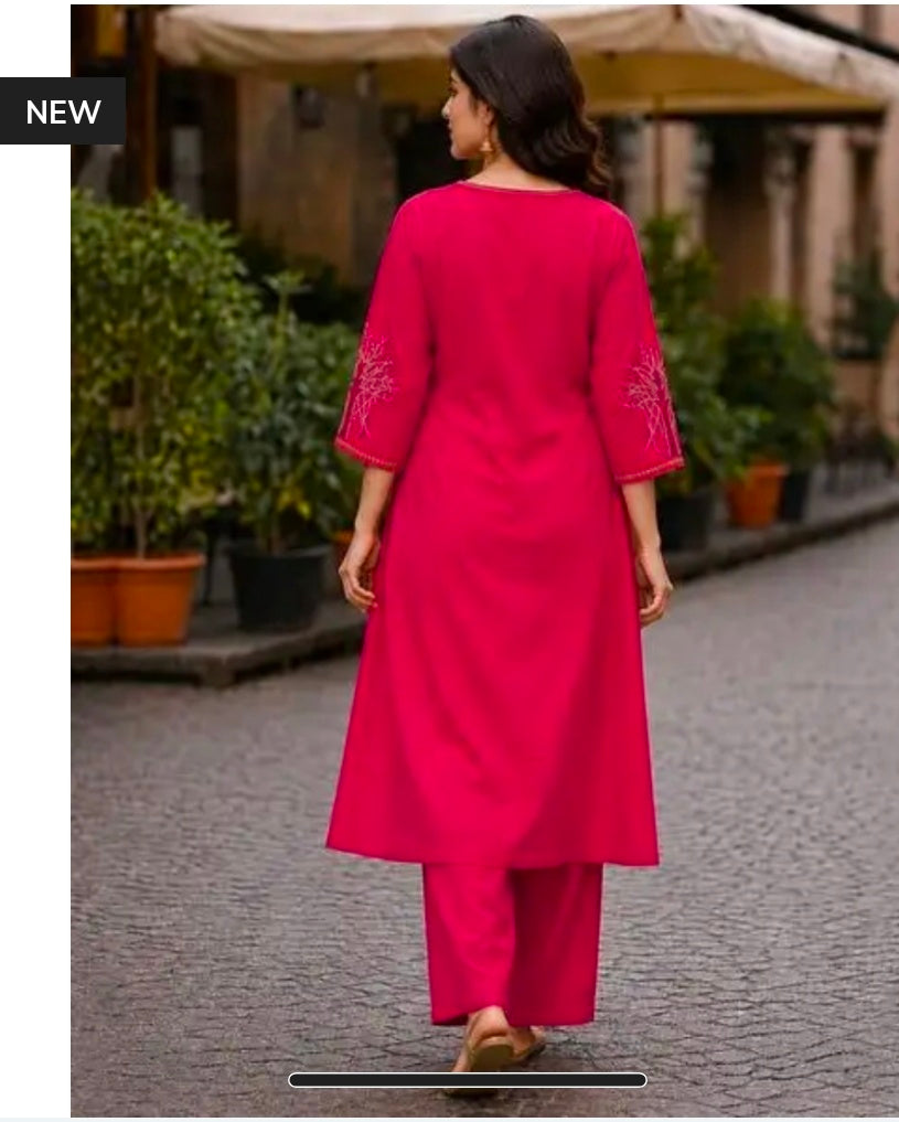 Cotton Kurta Palazzo Set with Embroidery