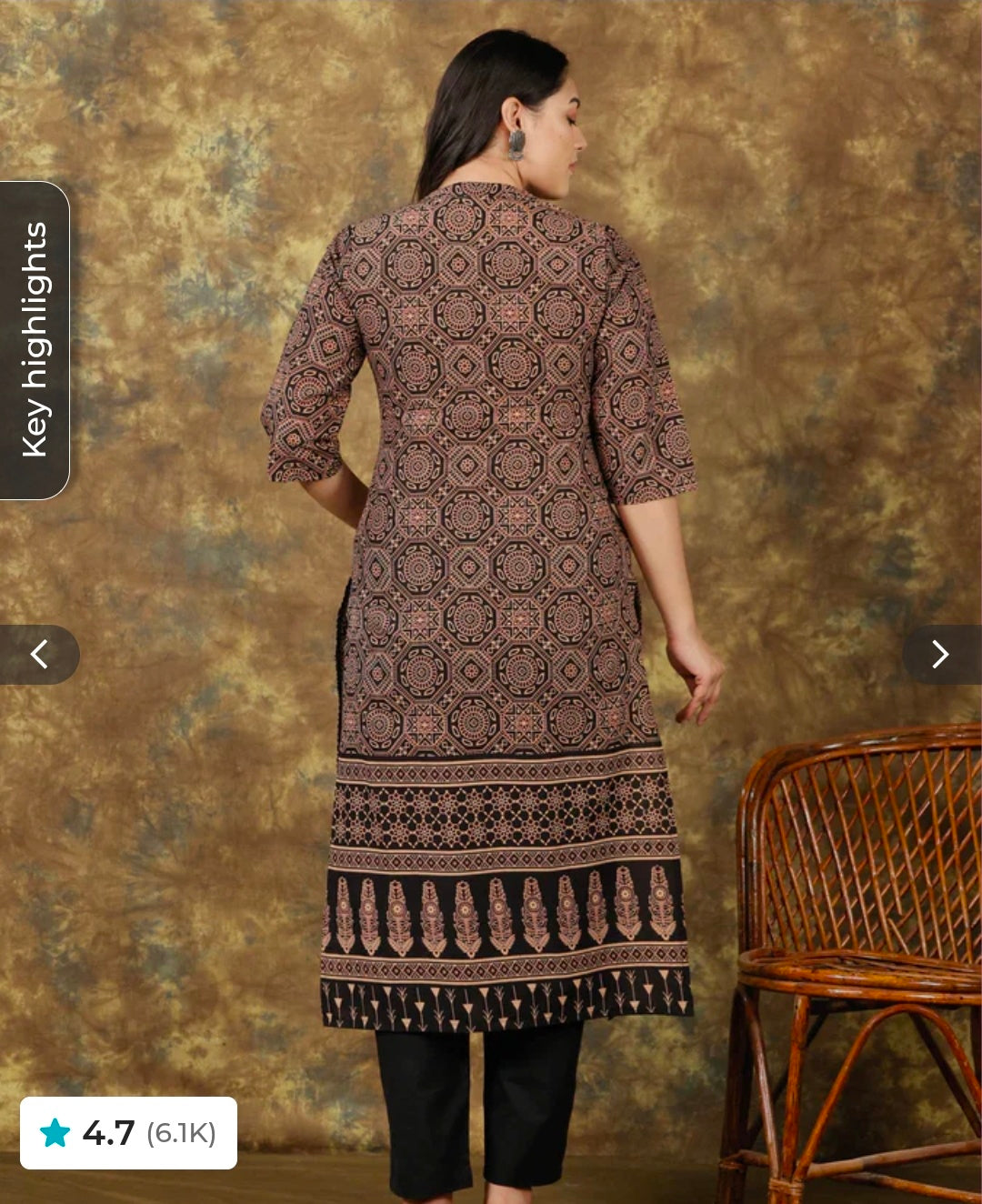 Soft Cotton Geometric Straight Black Kurta Set