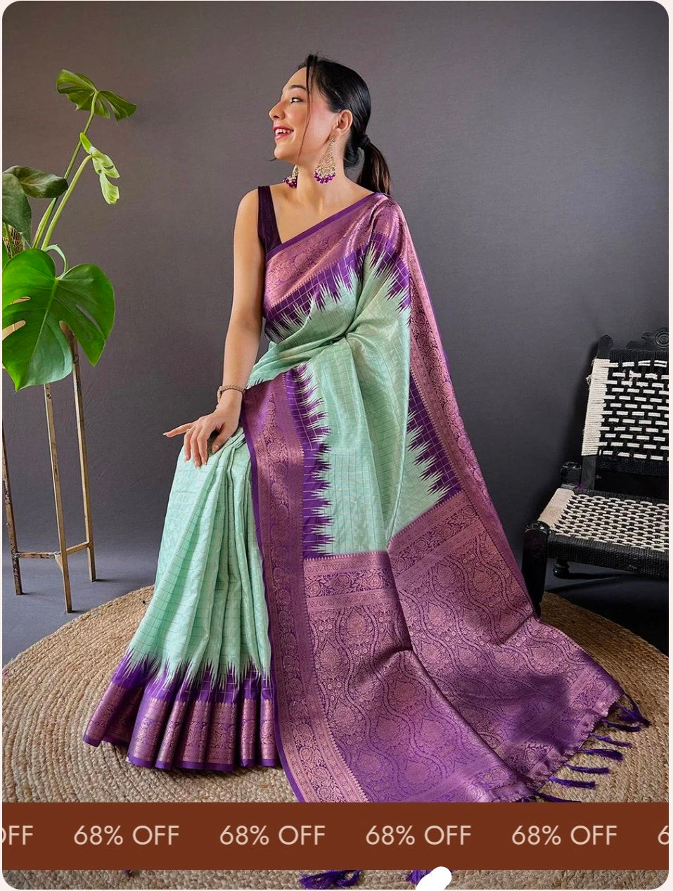 Pista Banarasi Silk Gadwal Pattu