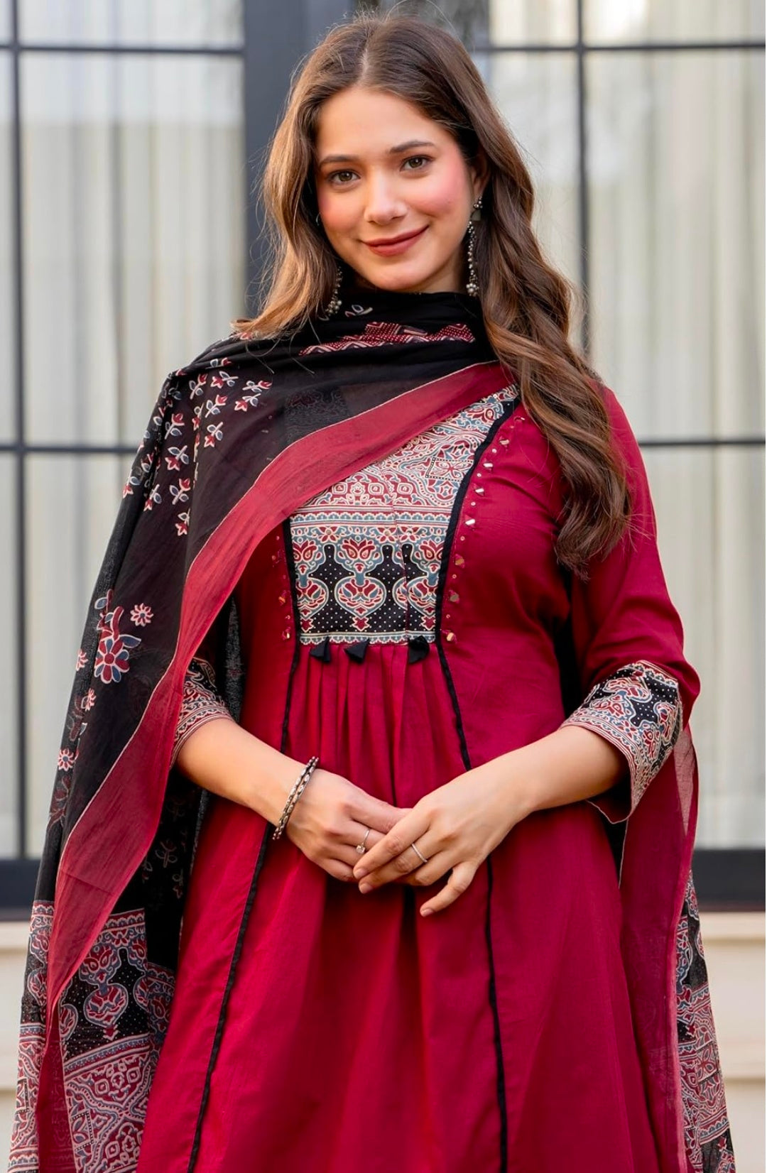 Pure Cotton A-Line Kurta Set with Palazzo Pants & Dupatta