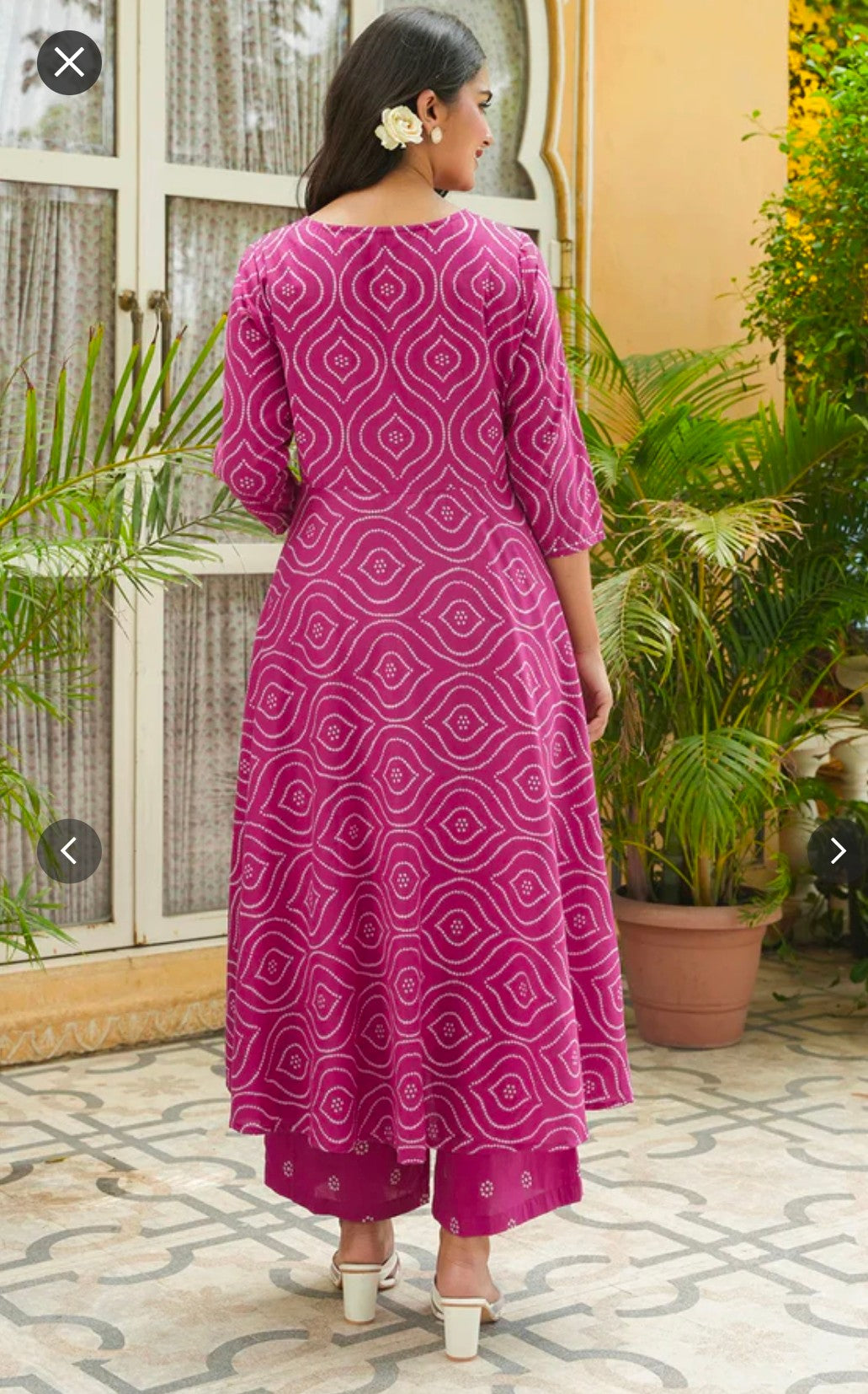 Pink Bandhani Anarkali Kurti with Palazzo Set