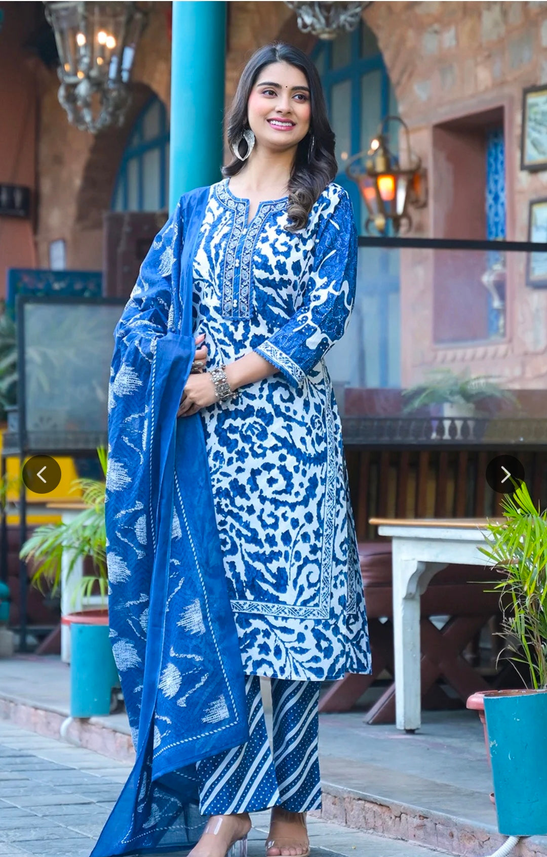 Cotton Kurta with Trousers and Dupatta Set