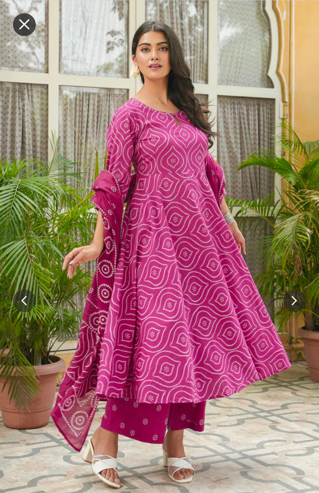 Pink Bandhani Anarkali Kurti with Palazzo Set