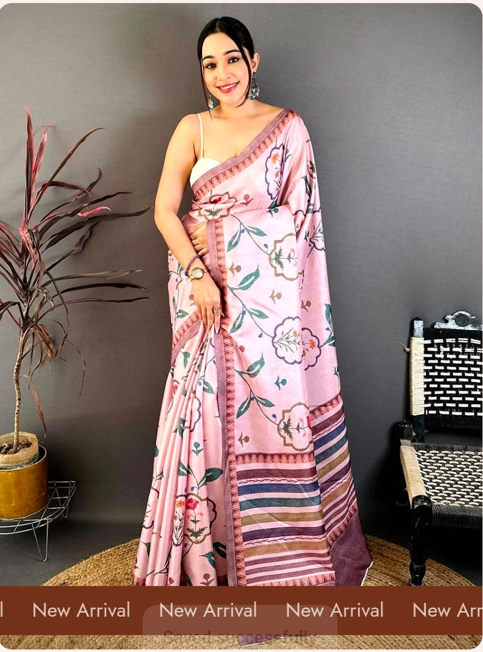 Baby Pink Floral Soft Tussar