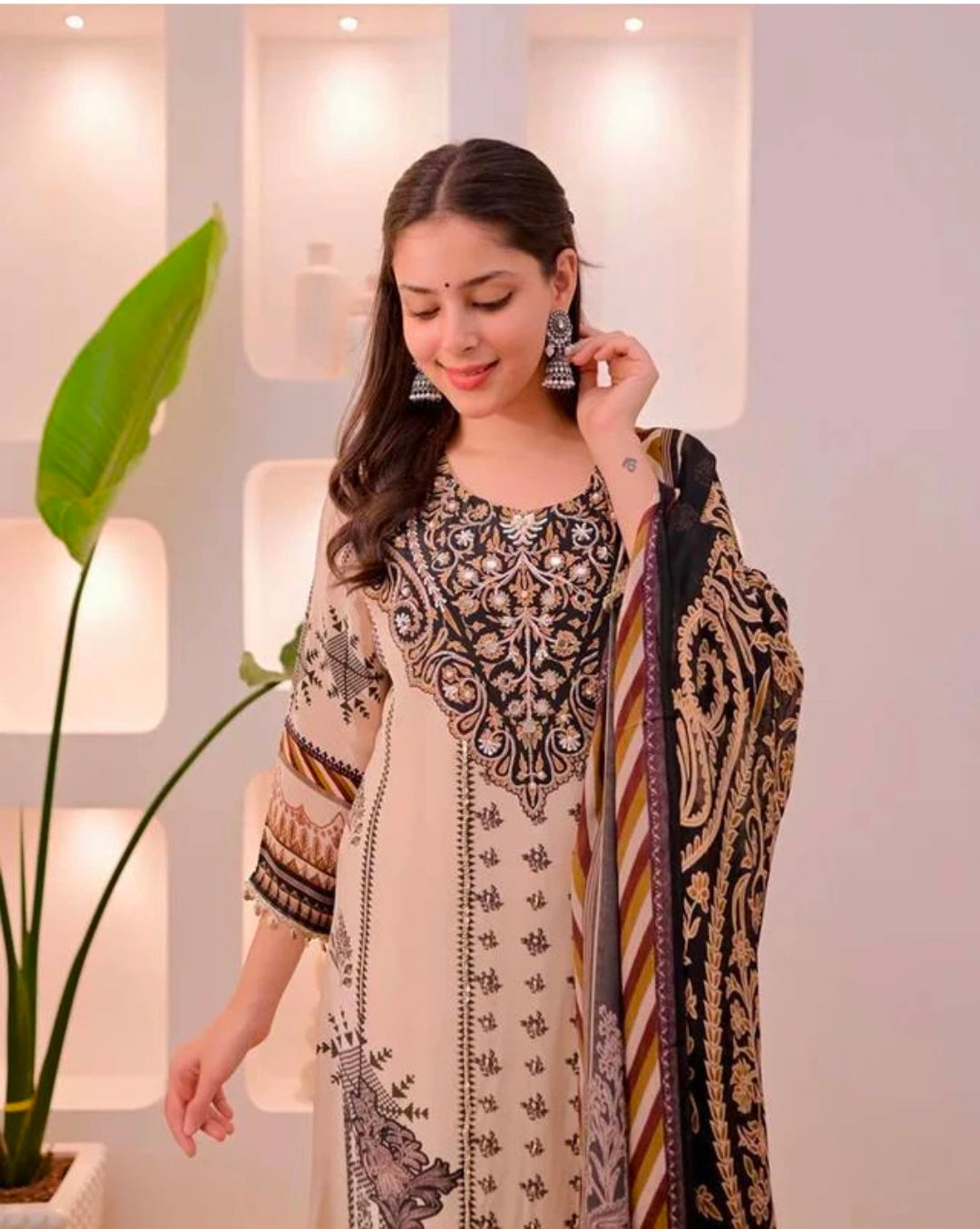 Multicolor Printed Viscose Kurta Khadi Pant Dupatta Set