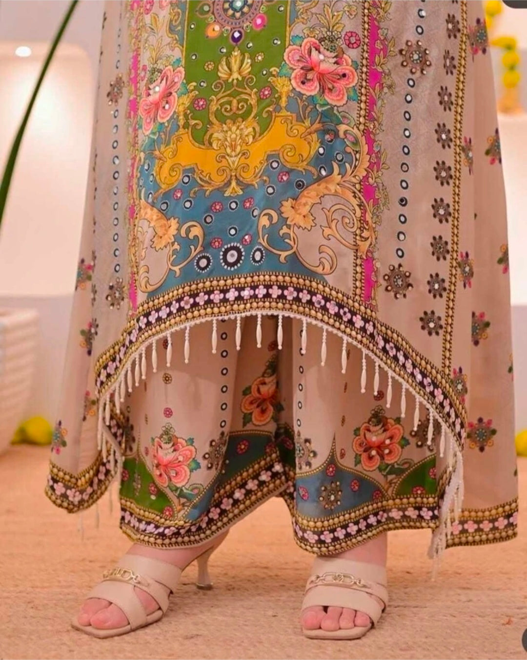 Multicolor Embroidered Viscose Kurti Palazzo Dupatta Set | Style Code 20177 CREAM M | 3 Piece Festive Wear`-
