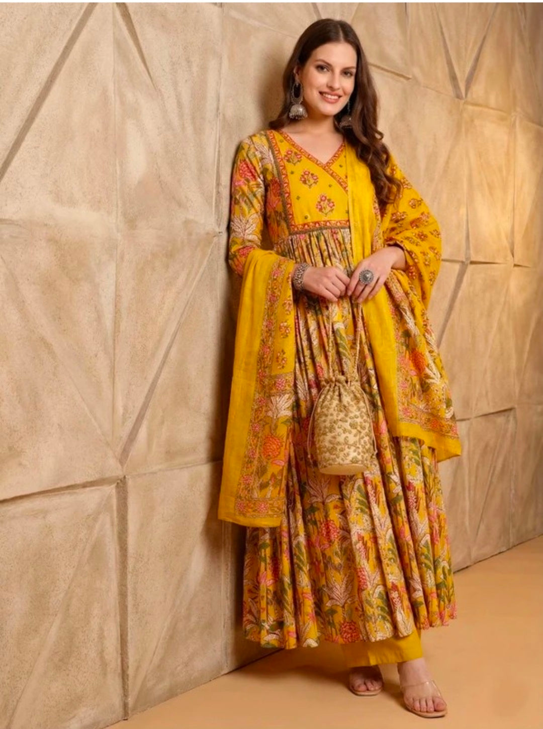 Taranjal Yellow Embroidered Pure Cotton Kurta Pant Dupatta Set