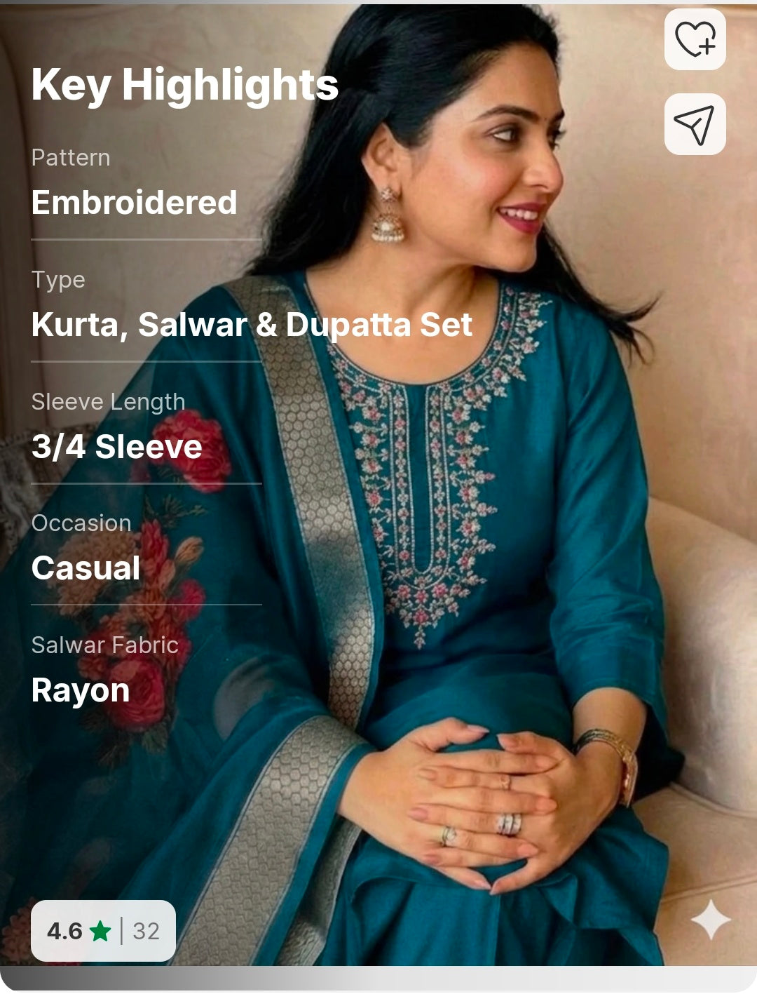 Rayon Straight Kurta with Salwar & Chanderi Dupatta Set
