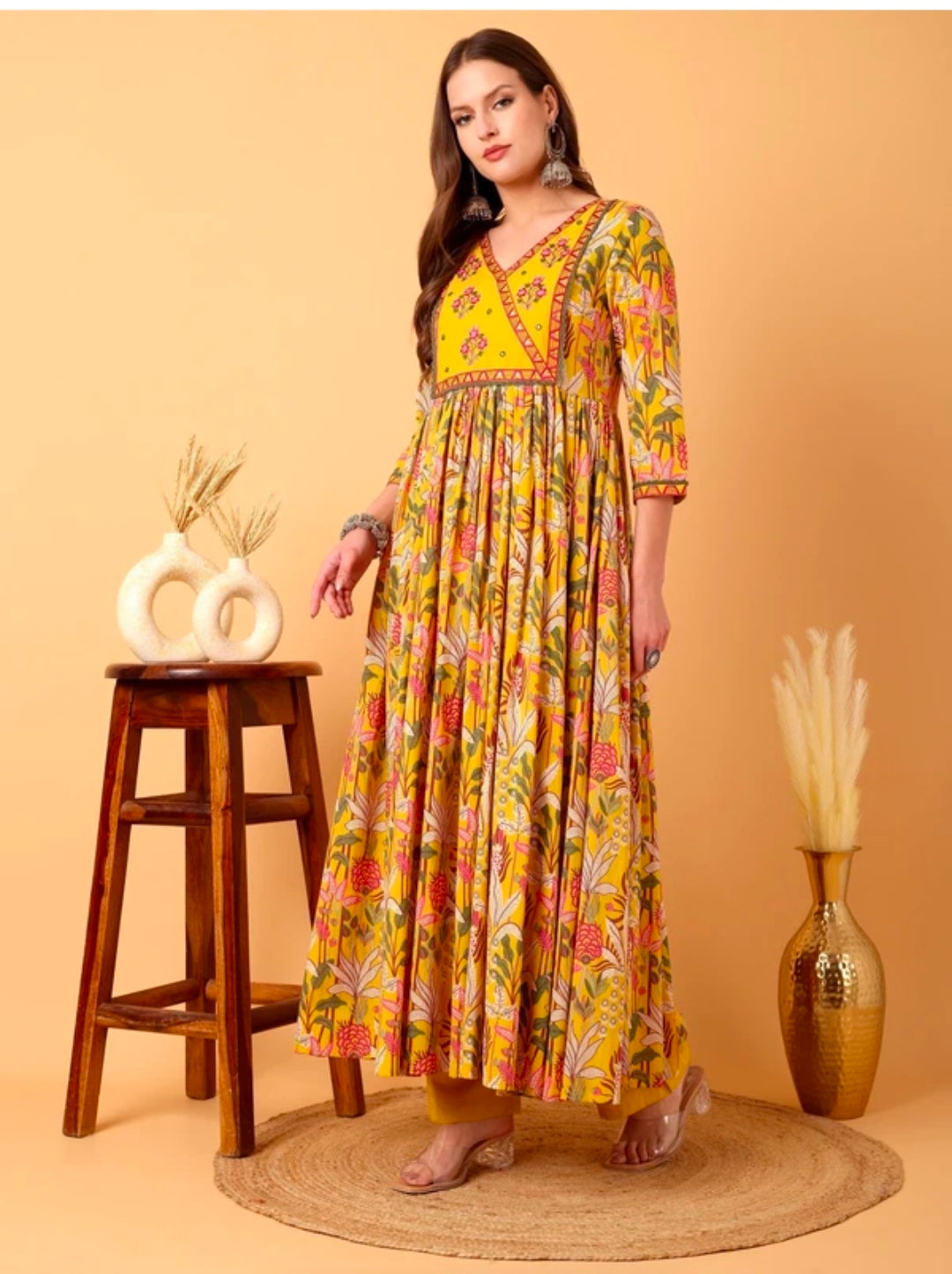 Taranjal Yellow Embroidered Pure Cotton Kurta Pant Dupatta Set