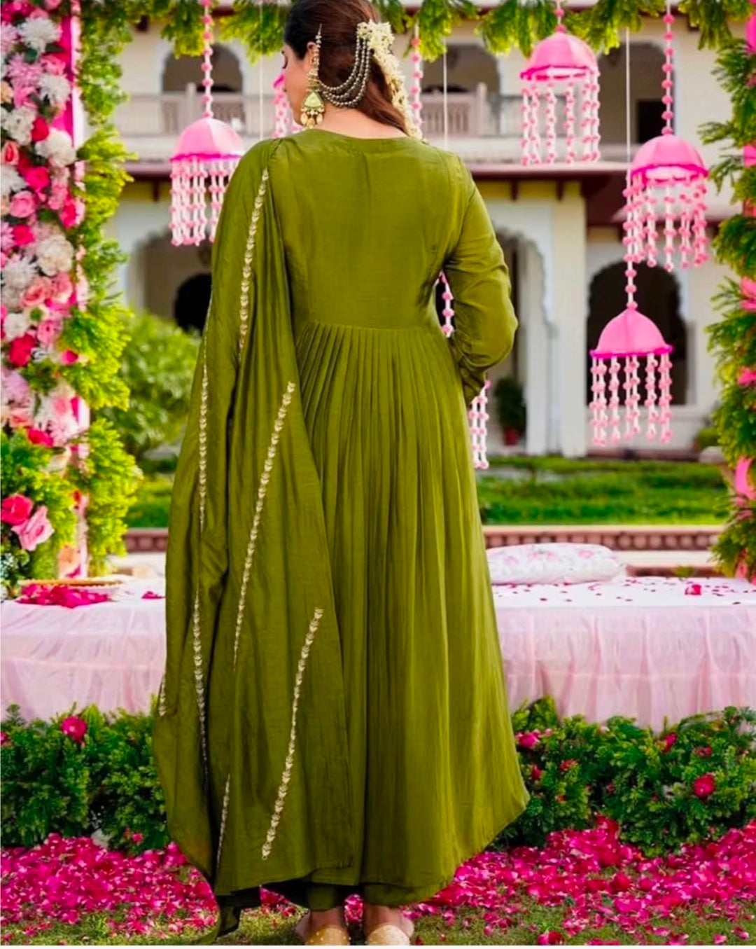 Embroidery Solid Anarkali Kurta and Pant Set with Dupatta