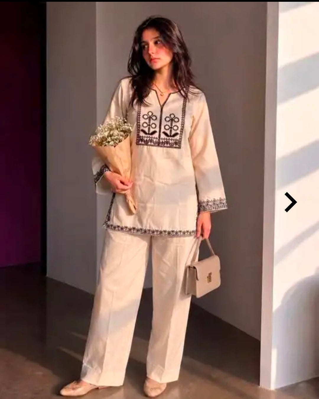 Khadi Cotton Embroidered Kurta with Palazzo Set