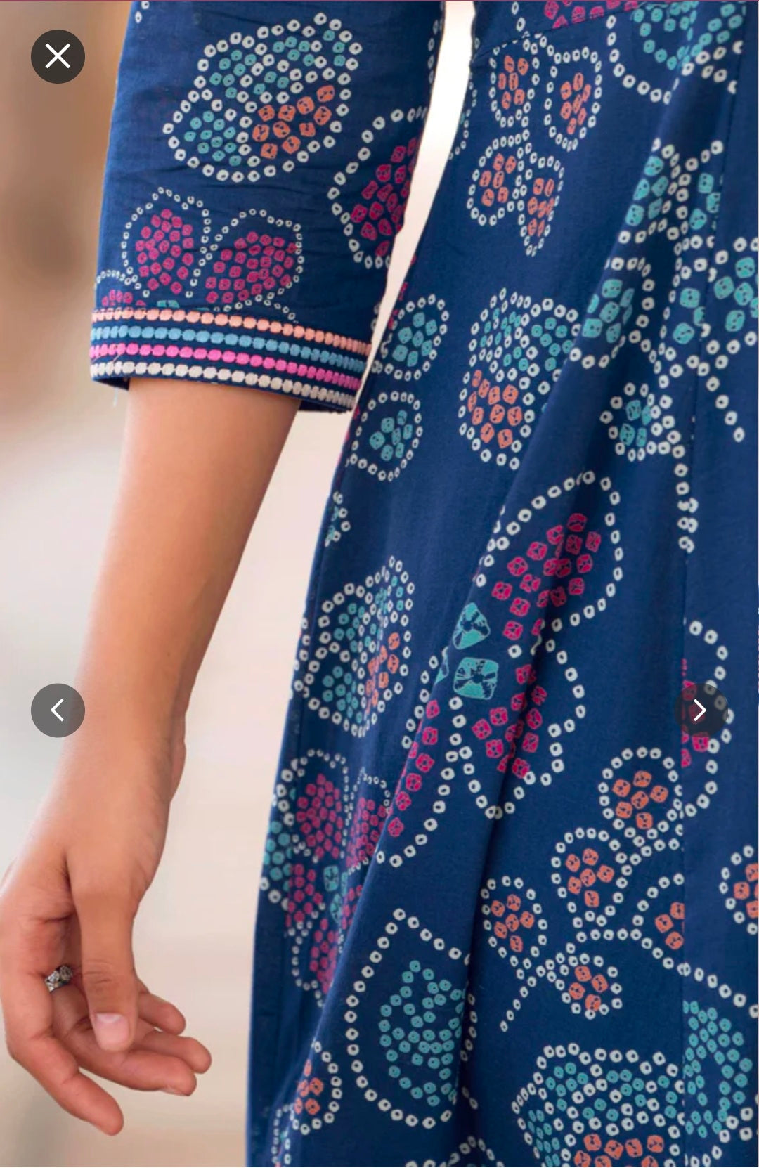 Blue Floral Soft Cotton Anarkali Kurta with Straight Trouser Set