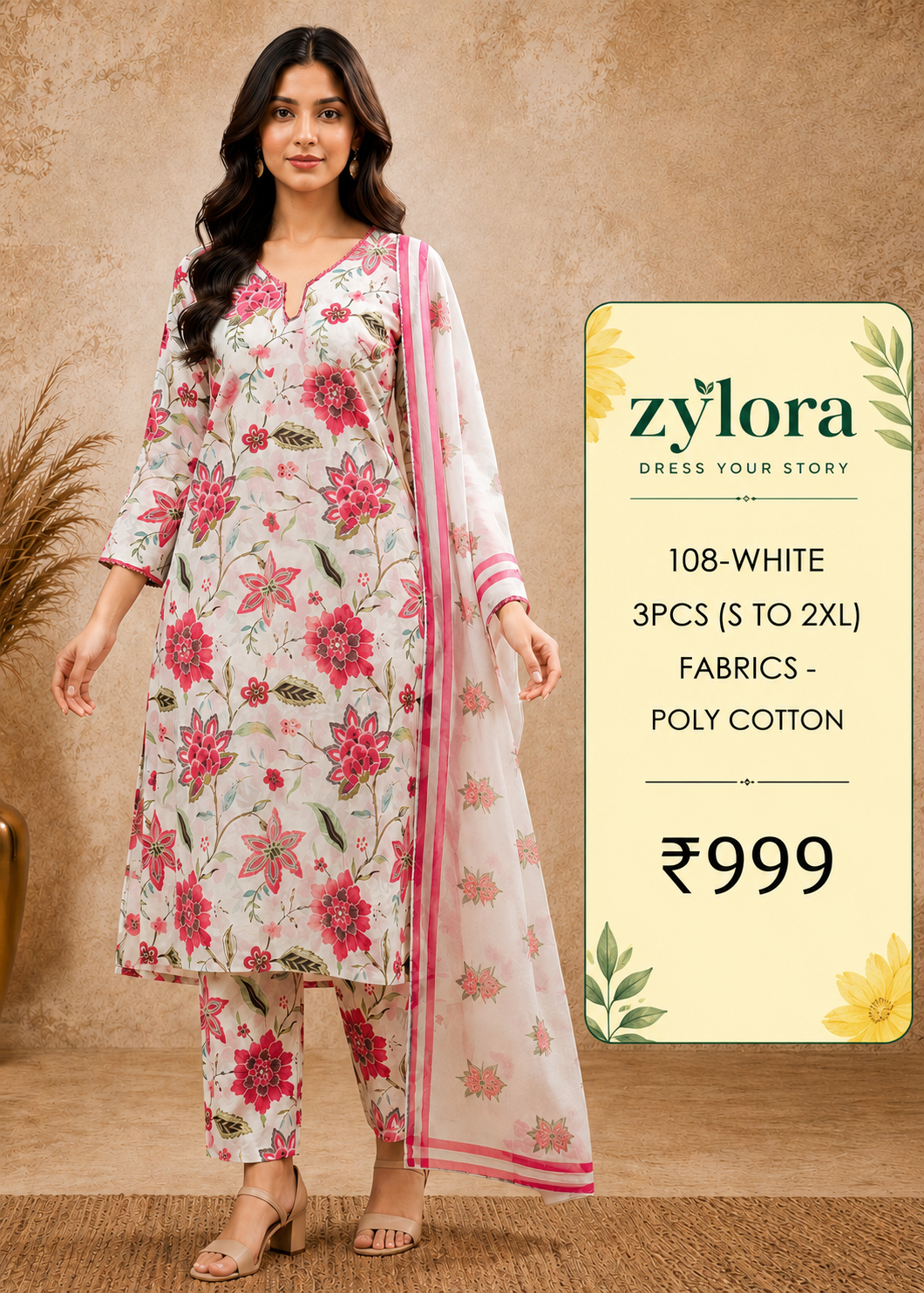 🌸 Zylora Floral Poly Cotton 3-Piece Suit Set 🌸