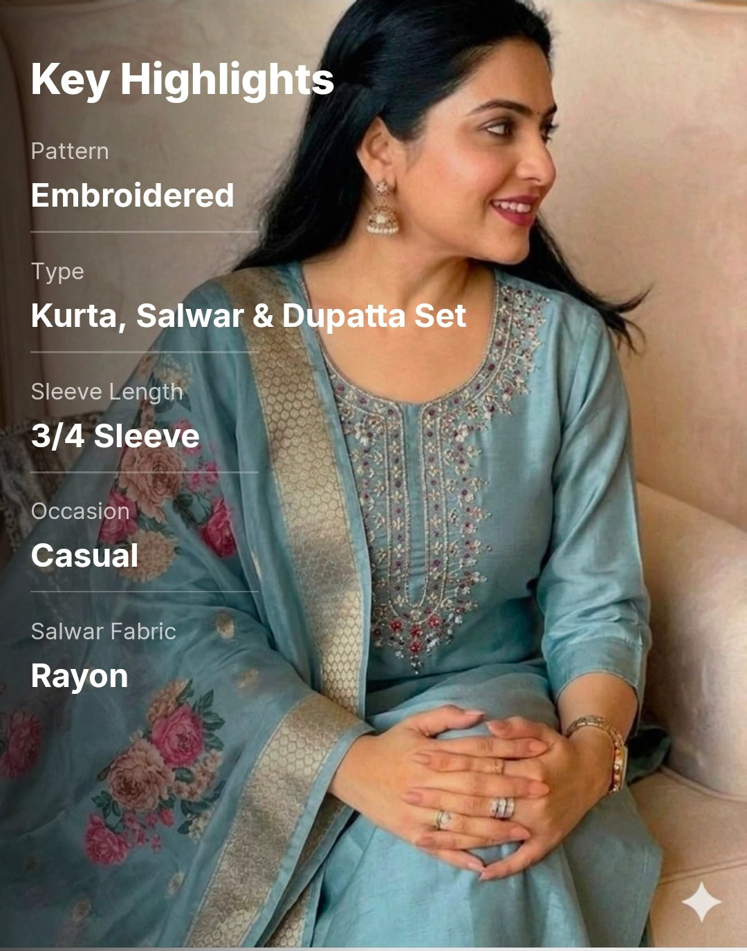 Rayon Straight Kurta with Salwar & Chanderi Dupatta Set
