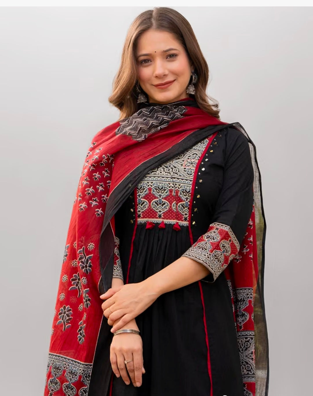 Pure Cotton A-Line Kurta Set with Palazzo Pants & Dupatta