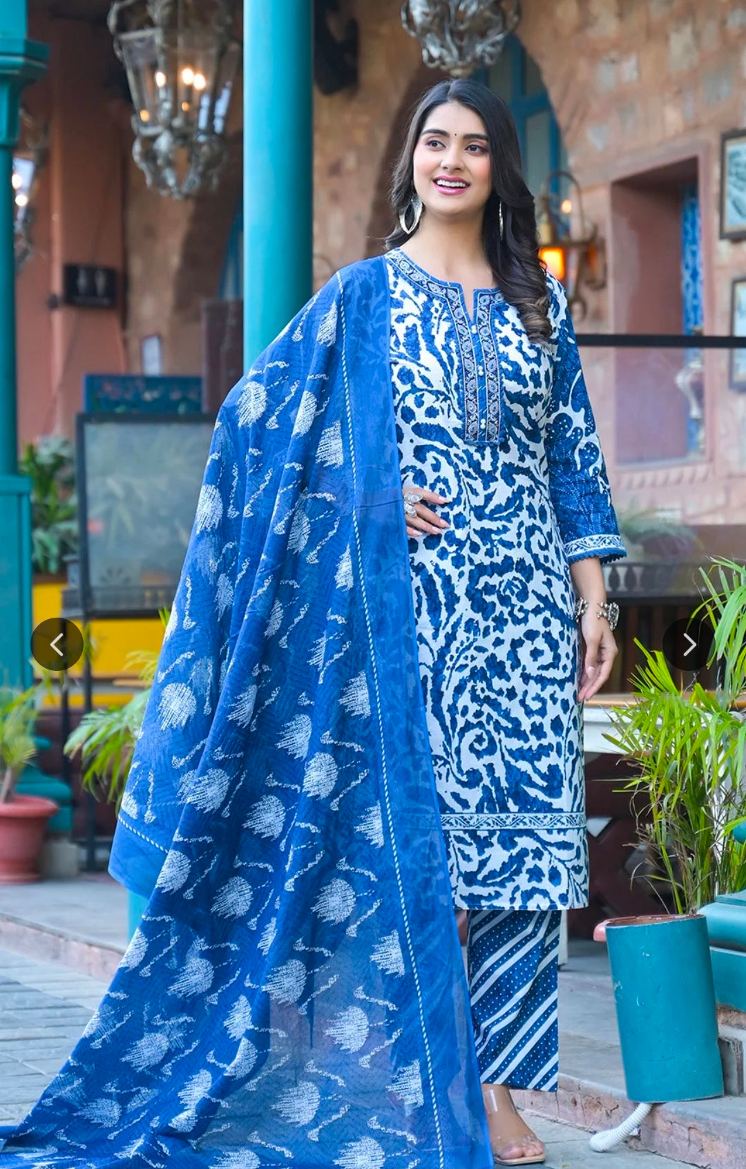 Cotton Kurta with Trousers and Dupatta Set