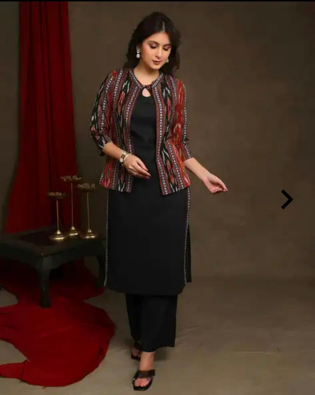 Women's Calf Length Rayon Blend Kurta Pant Jacket Set | 3 Piece Ethnic Set l