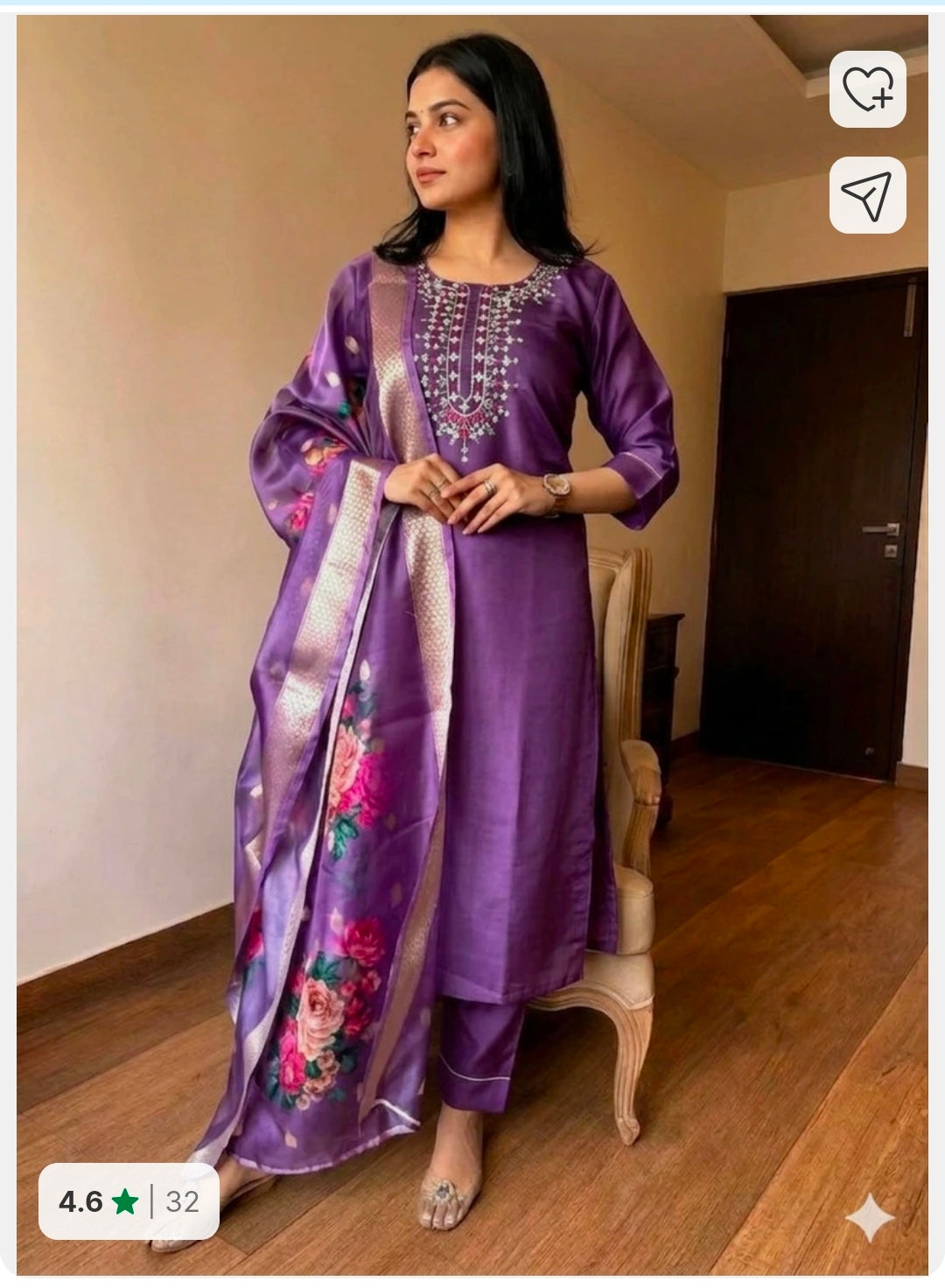 Rayon Straight Kurta with Salwar & Chanderi Dupatta Set