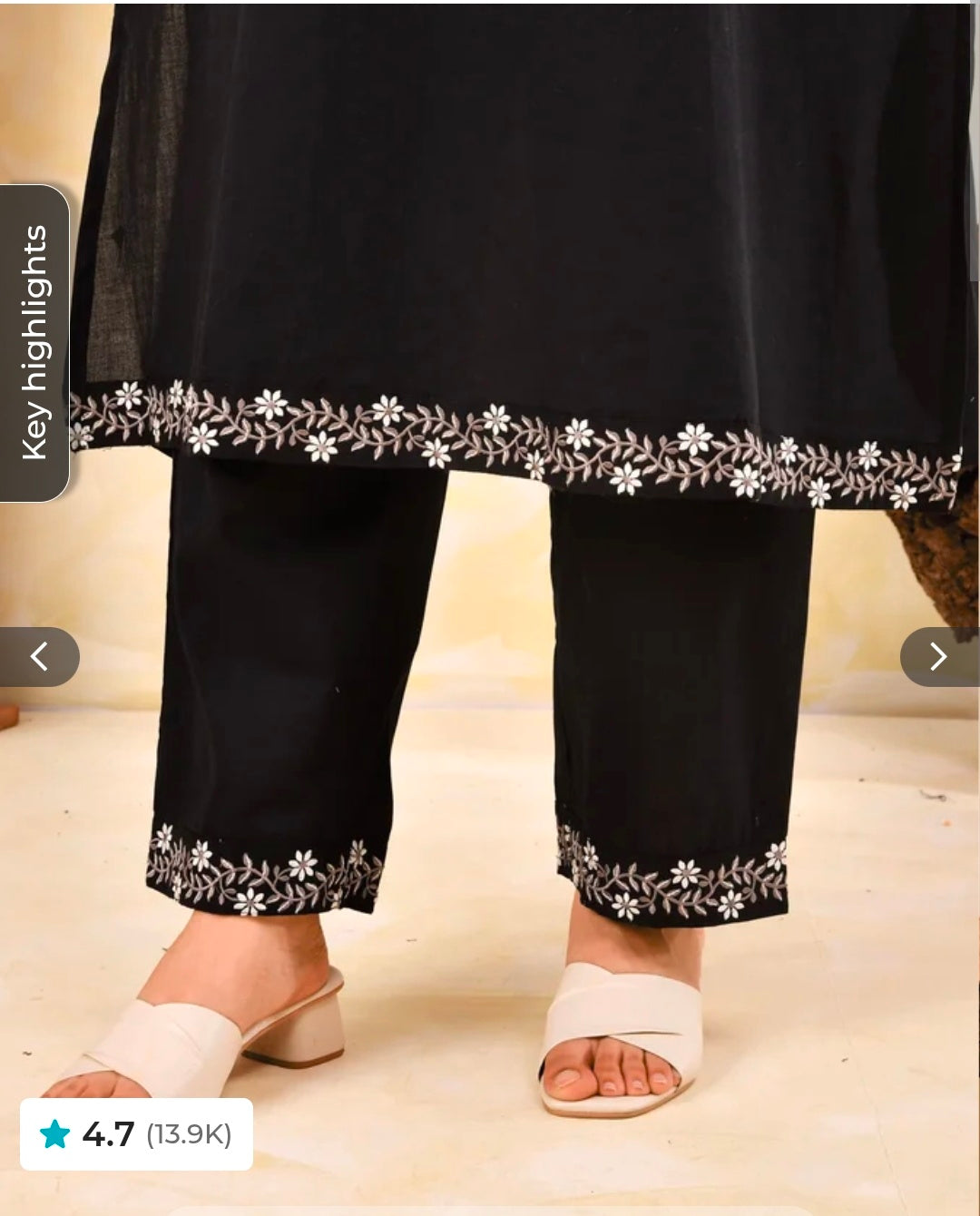 Embroidered Soft Cotton Solid A-line Black Kurta, Straight Trousers & Dupatta
