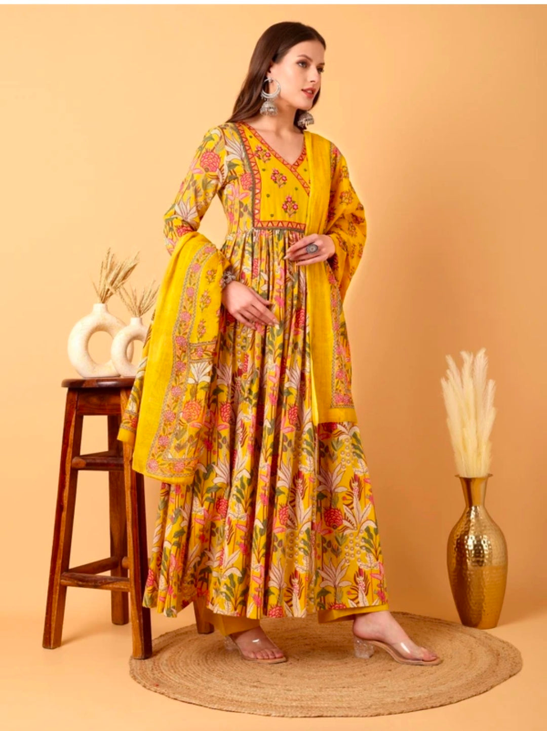 Taranjal Yellow Embroidered Pure Cotton Kurta Pant Dupatta Set