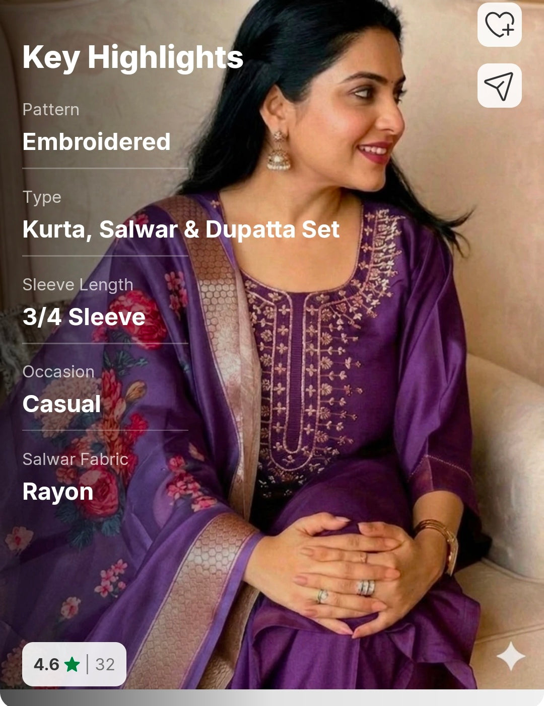 Rayon Straight Kurta with Salwar & Chanderi Dupatta Set