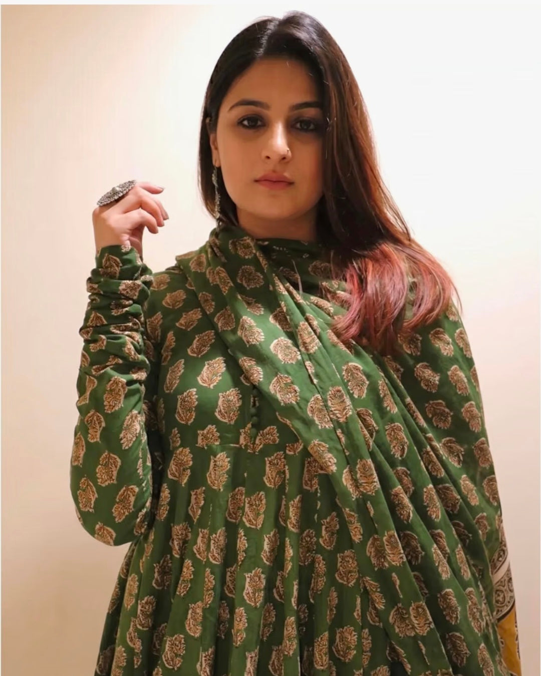 Anarkali Kurta Pant and printed Dupatta Set