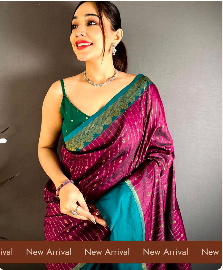 Wine Satin Bentex Border Soft Silk Saree