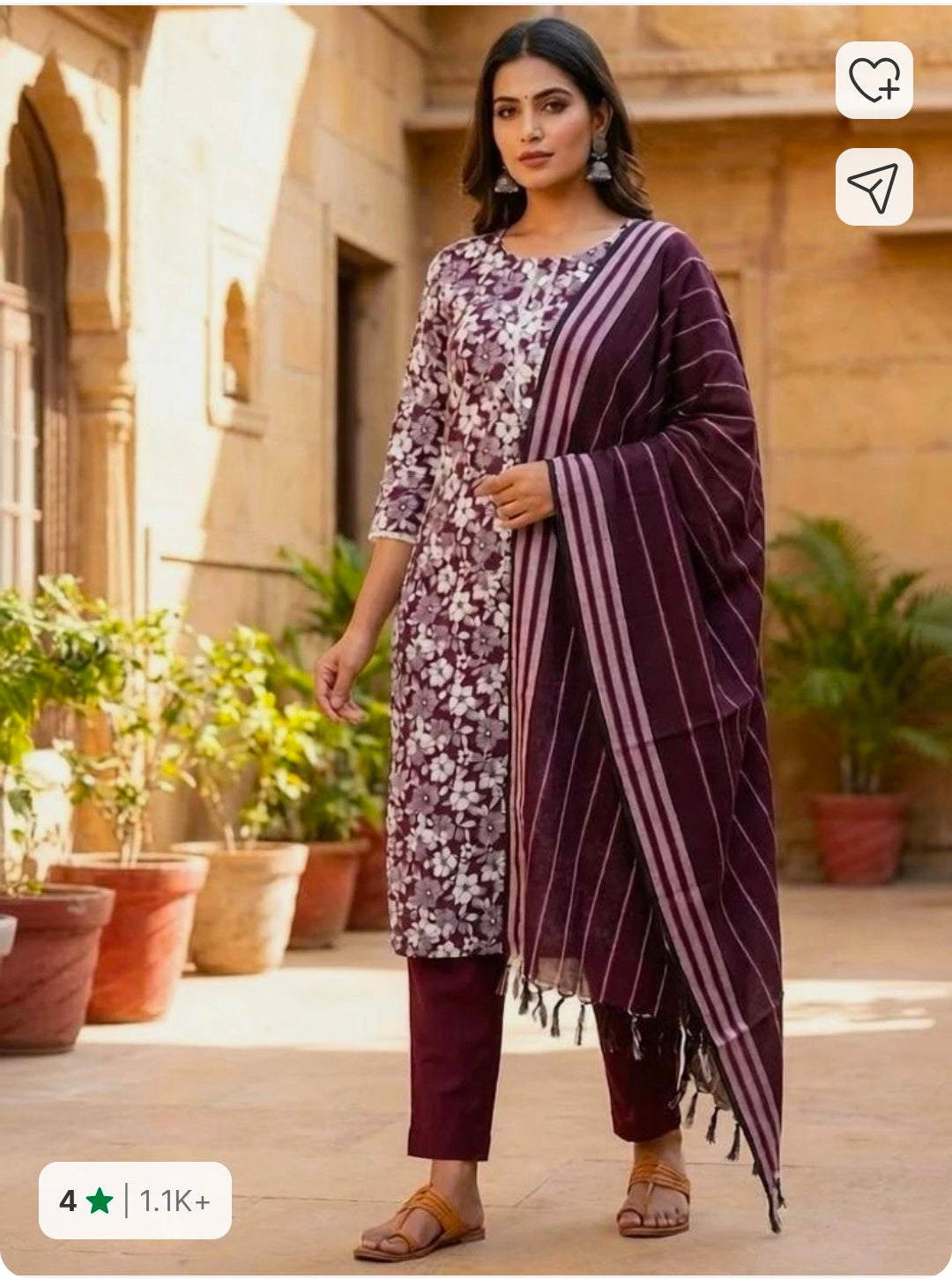 Cotton blend Kurti + Pant + Dupatta Set
