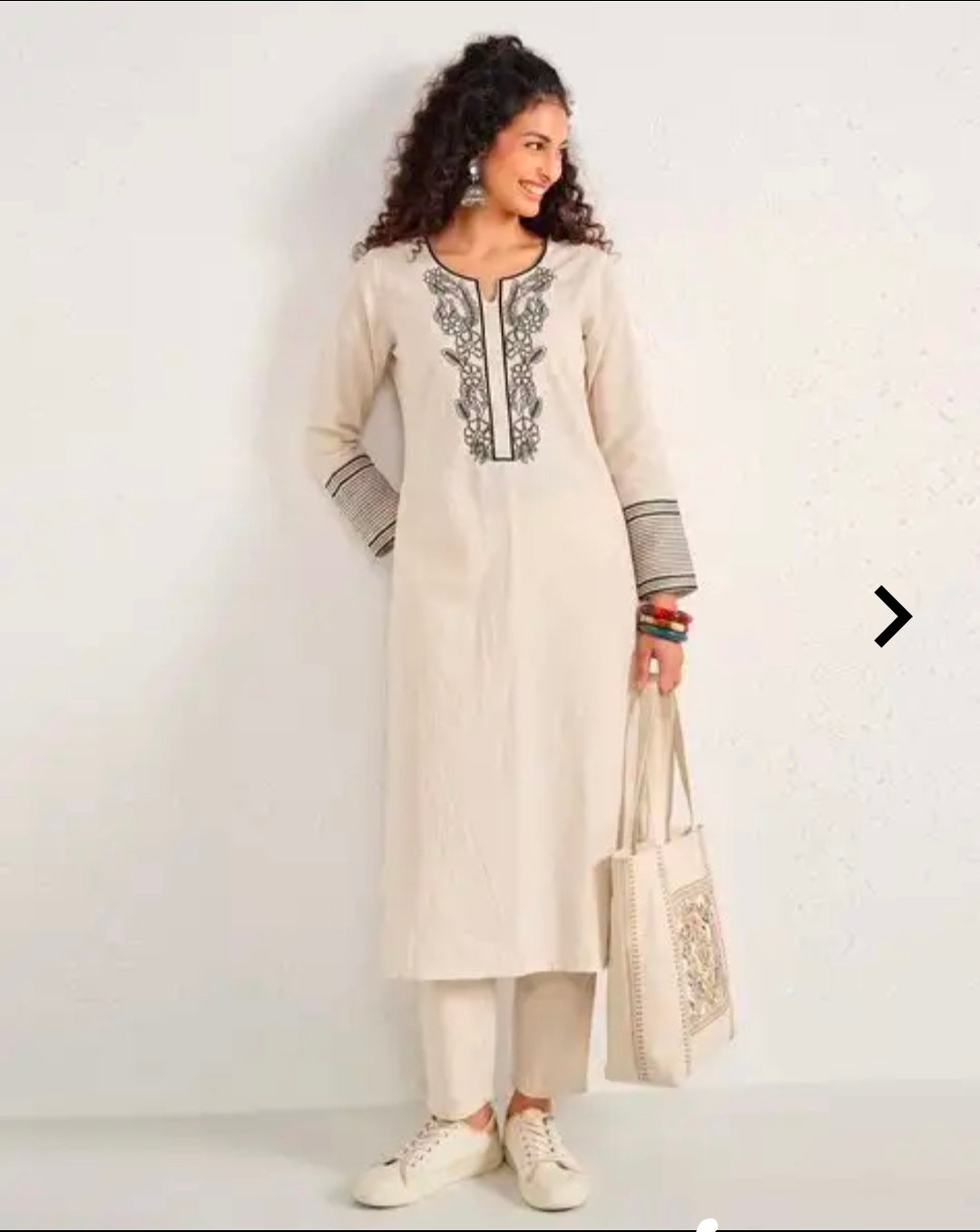 Women's Embroidered Khadi Cotton Blend Kurta Pant Set