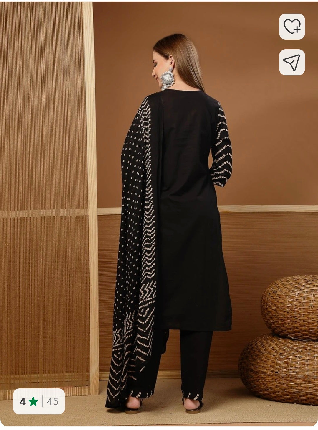 Black Bandhani Printed Pure Cotton Kurta Pant Dupatta Set by Stylum