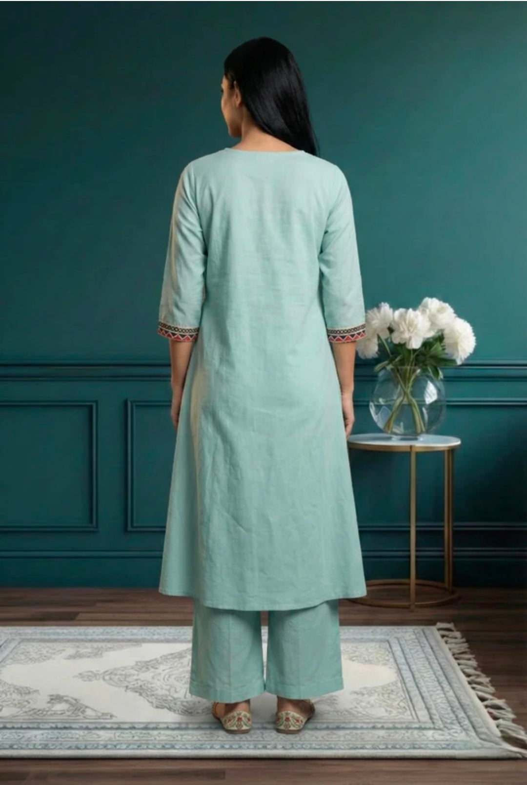 Embroidered Khadi Cotton Kurta Pant Set