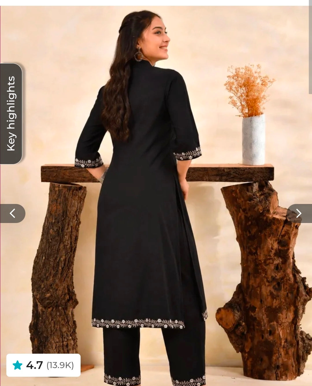 Embroidered Soft Cotton Solid A-line Black Kurta, Straight Trousers & Dupatta