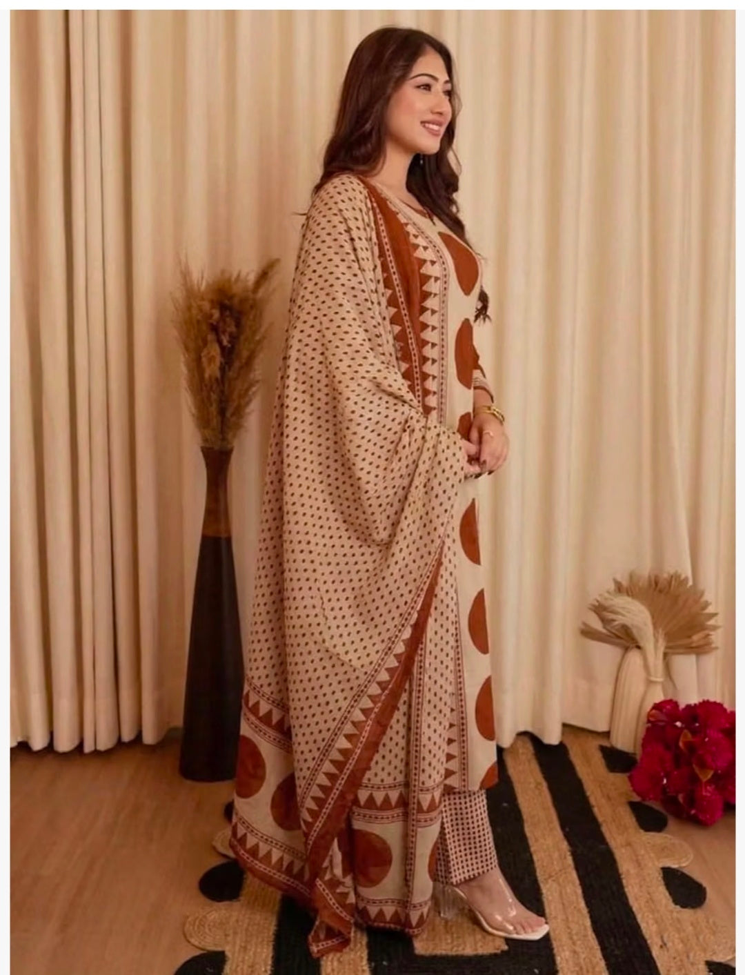 Pure cotton Straight Kurta Pant and printed Dupatta Set
