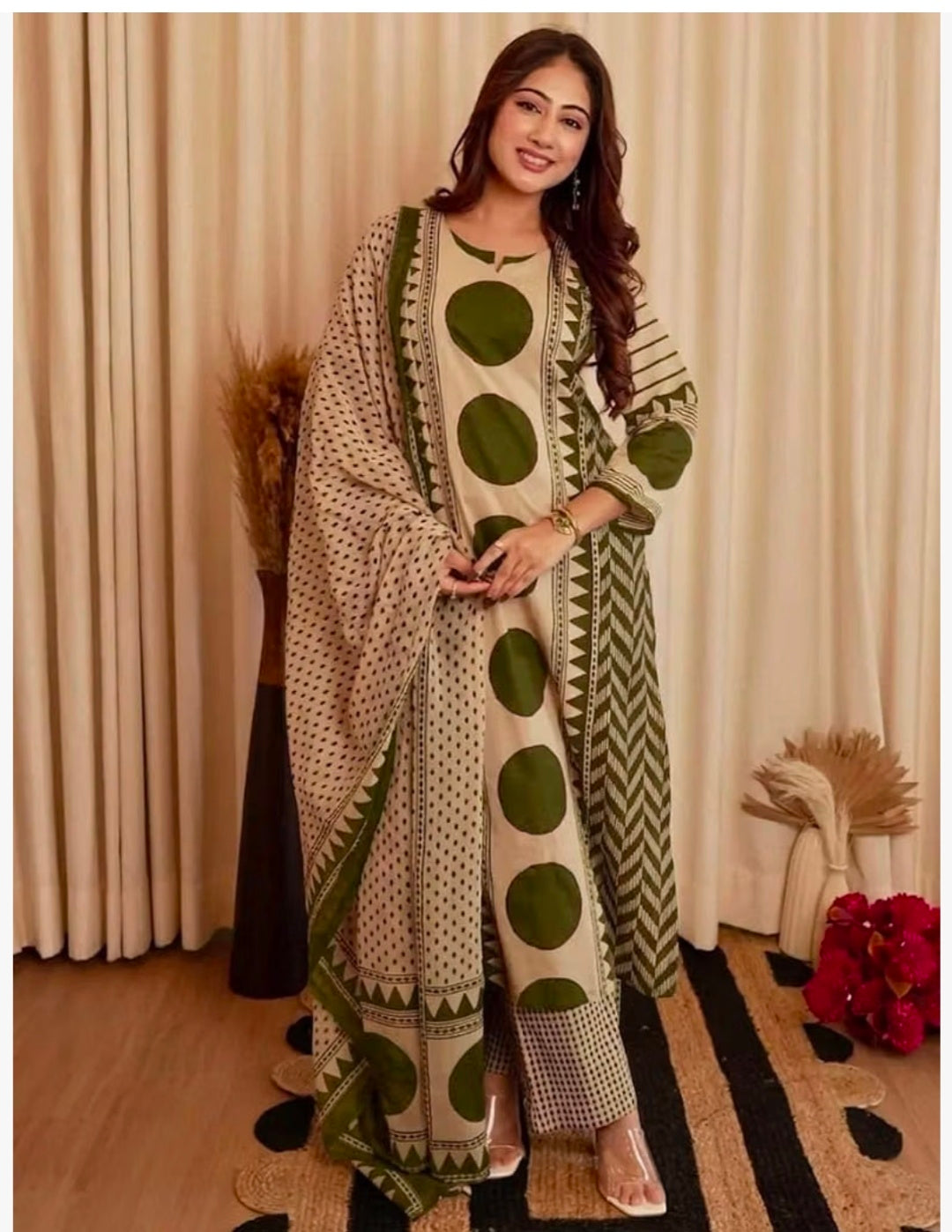 Pure cotton Straight Kurta Pant and printed Dupatta Set