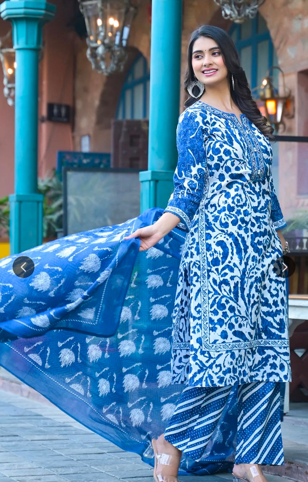 Cotton Kurta with Trousers and Dupatta Set