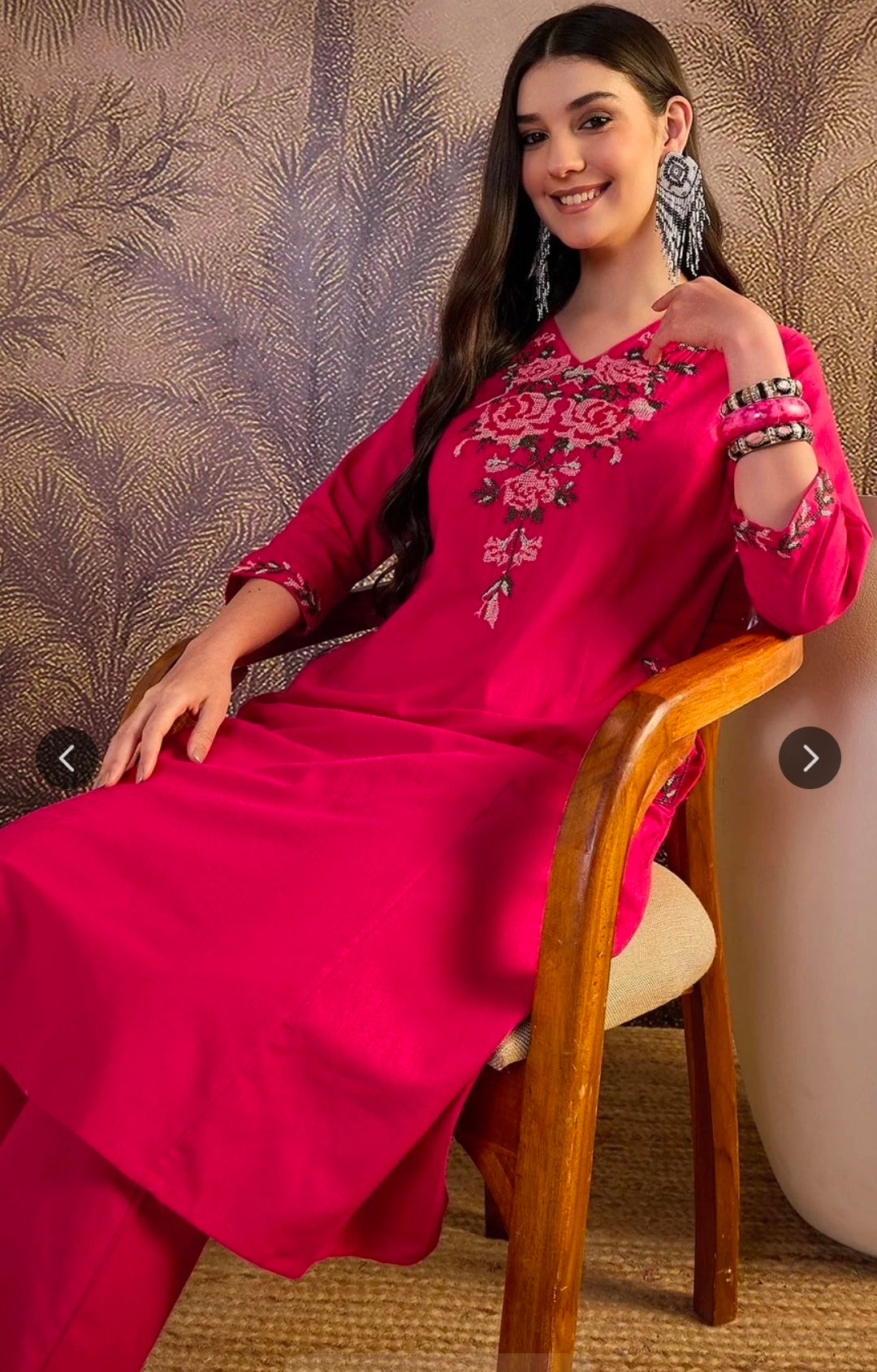 Women's Pure Cotton Floral Thread Work Kurta Pant Set