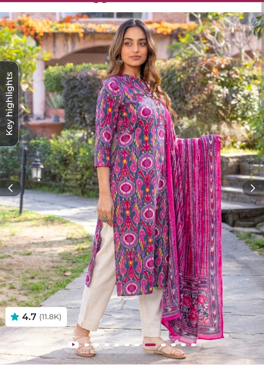 Soft Cotton Ikat Straight Multicolor Kurta, Tapered Trousers & Dupatta